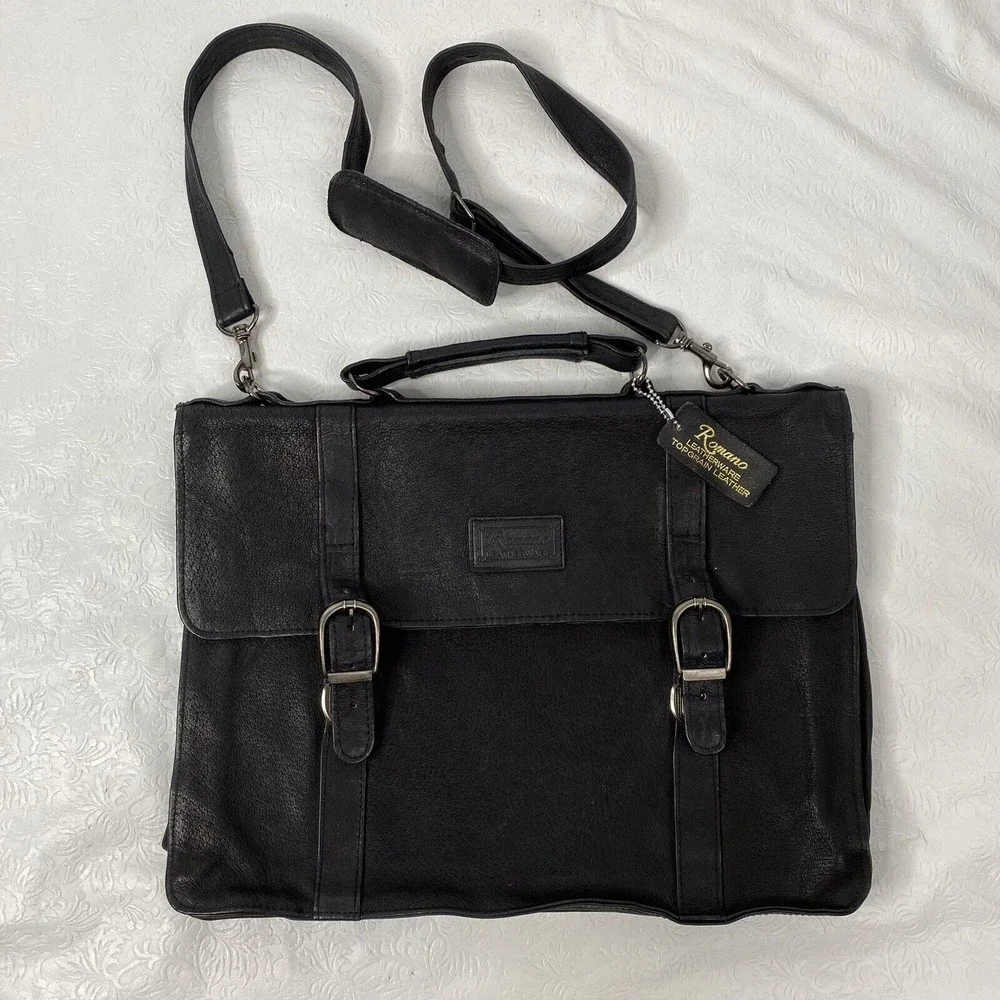 Roma Black Leather Briefcase - Men Bags Briefcases